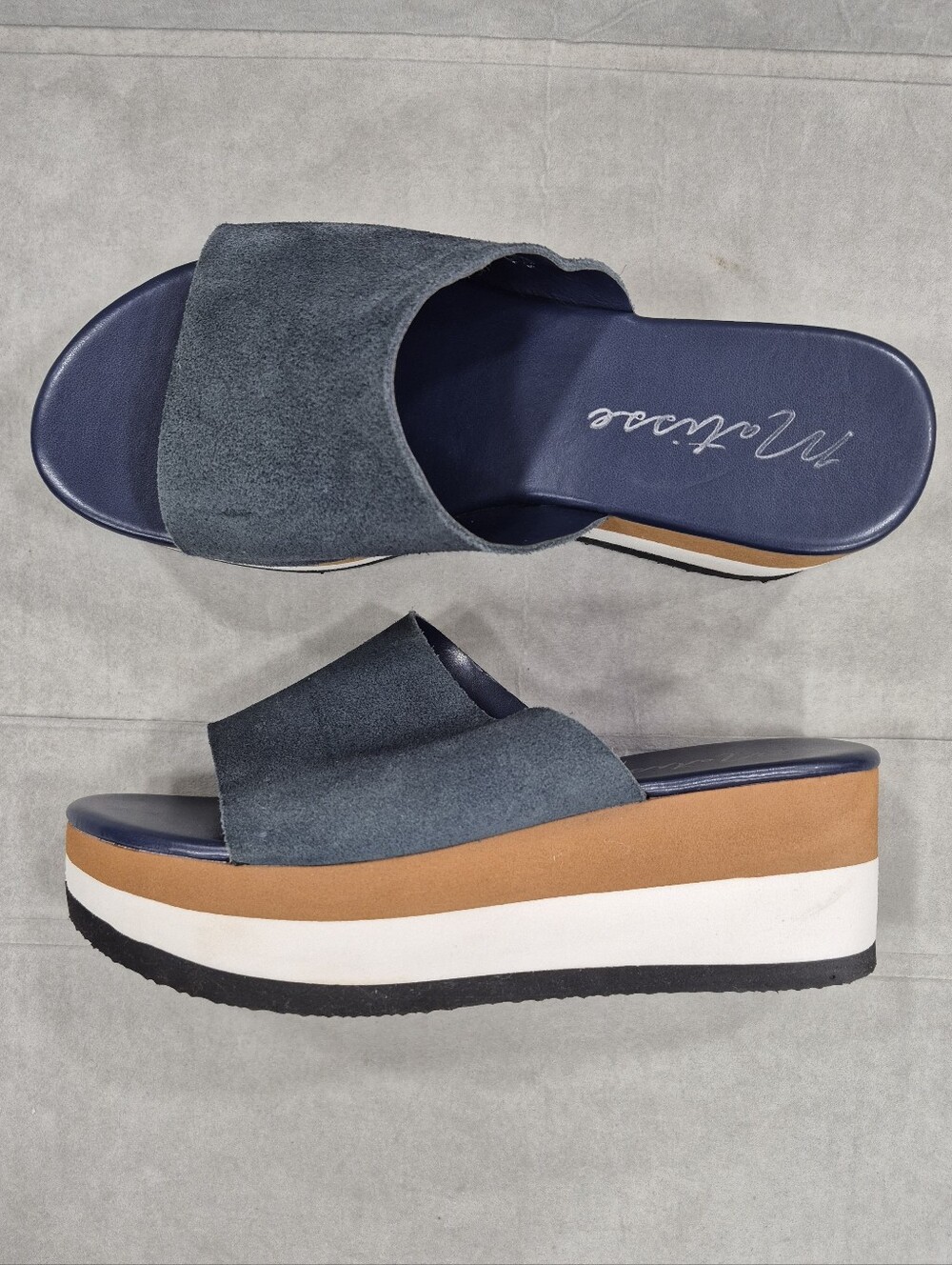 Matisse Femme platform slide sandals women's 9 blue suede leather slip on